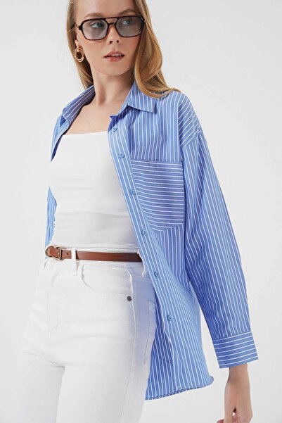 Hiccup Bdart Pocketed Oversized Striped Shirt