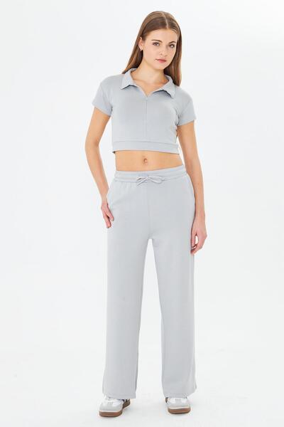 TRENDHİLL Women's Flexible Modal Fabric Polo Neck T-Shirt Gray 8508-g