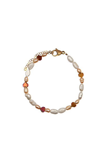 runa Bratara din perle de cultura si hematit , inox placat aur 18k - Handmade in Romania