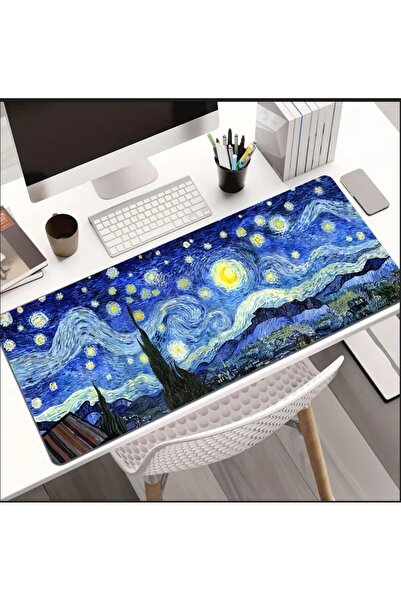 sgeteknoloji Sge Technology 85X34 cm Van Gogh Starry Night Design Anti-Slip Base Speed Surface Gamer Mouse Pad