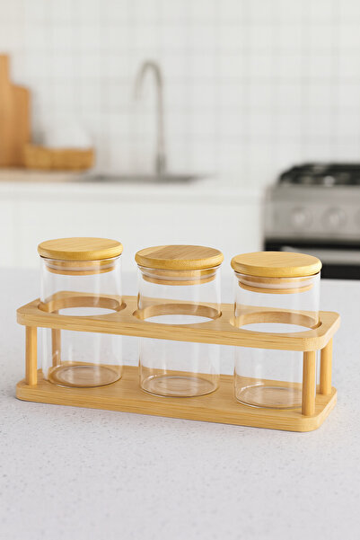 AENLINE HOME 3-Piece Glass Spice Jar Set with Bamboo Lids – with Stand / Mode...