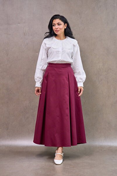 KÜÇÜĞÜM BUTİK Burgundy Gabardine Pleated Skirt