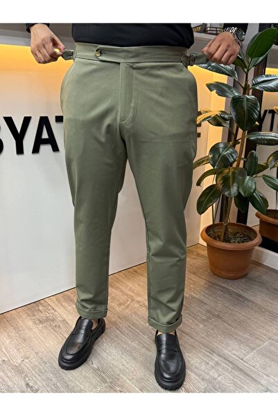 BYATA MENS STYLE Men's Winter Thick Fabric High Waist Double Buckle Italian Pants