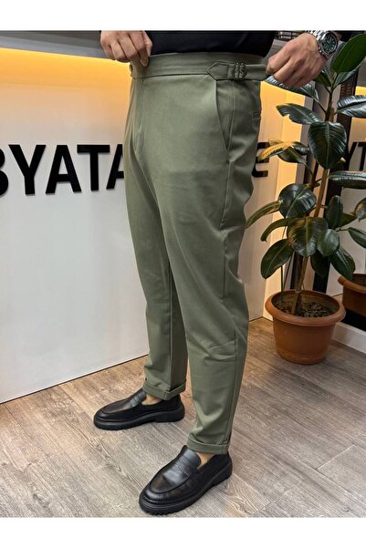 BYATA MENS STYLE Men's Winter Thick Fabric High Waist Double Buckle Italian Pants