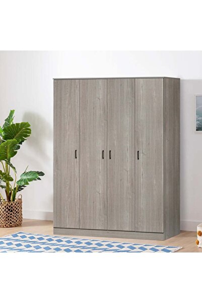 Danube Home خزانة ملابس جامورا بأربعة أبواب، لون رمادي دافئ - خشب هندسي، 9 رف...