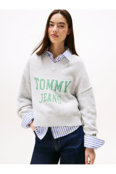 Tommy Hilfiger Kadın Gri Triko Kazak