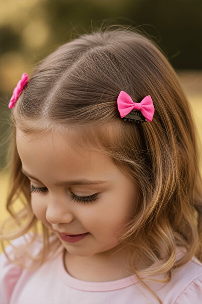 TAKIŞTIR 2'li Fuşya Renk Kurdele Figürlü Saçsız Bebek Tokası