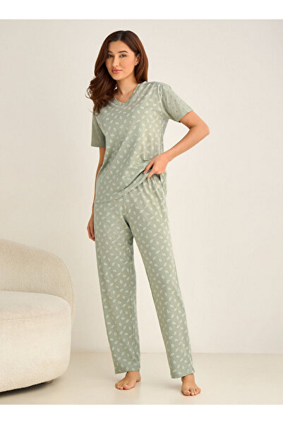 FAV طقم بيجامة تي شيرت وبنطلون قطني