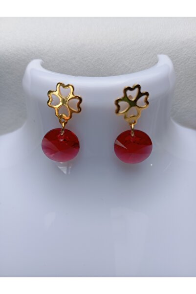 OEM Earrings with Swarovski Scarlet 12mm and 18K gold plated clover studs