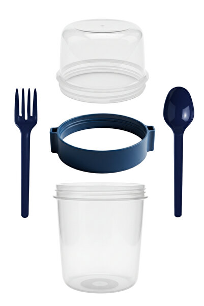 ELDİPA Mega Boy 1100 ml Diet Nutrition Container Double Compartmented with Spoon for Muesli Yogurt Salad Carry Container