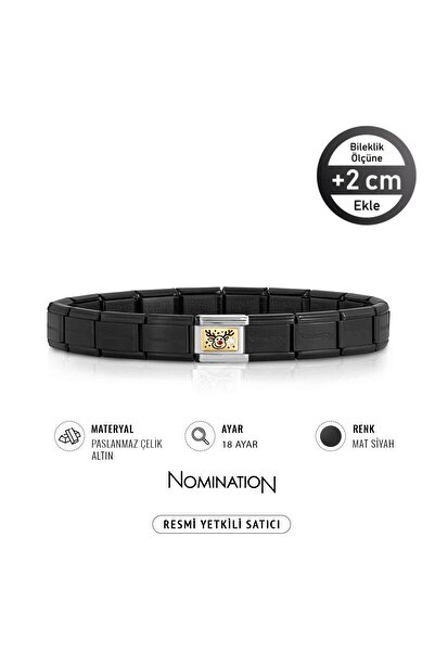 NOMİNATİON Italy Composable 18 Ayar Altın Geyik Ve Çelik Bileklik MAT SİYAH