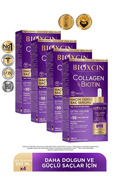 Bioxcin Collagen & Biotin Extra Volume Serum 4X100 ml - Collagen Biotin Thin Sparse Hair