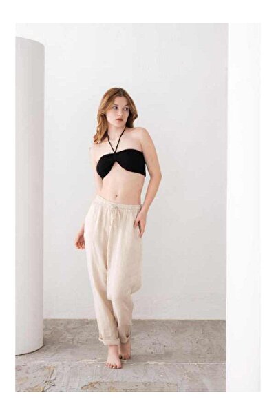 İpekçi Otantik Sırtı Lastikli Crop Top Siyah