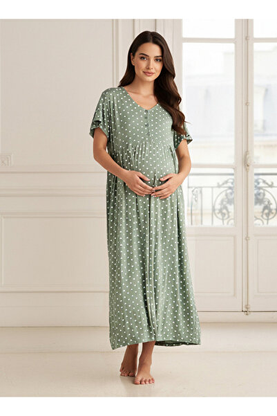 FAV Maxi Maternity Night Dress Short Sleeves with Heart Print
