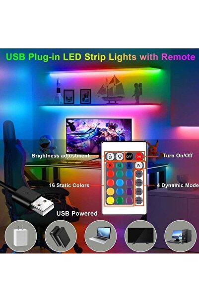 Generic RGB LED Strip Lights - Multicolor with Remote, USB Powered, Waterproof (2m/5m/10m)