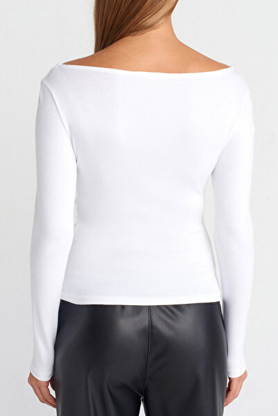 Tarz Cool Women's Wide Neckline Long Sleeve Stretchy Cotton Textured Fit Basic Blouse