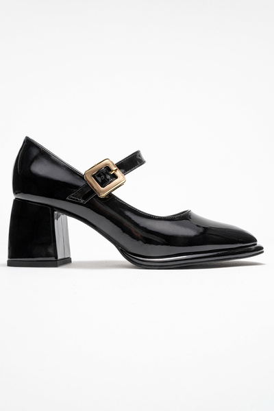 Ataköy Ayakkabı KADIN TOKALI KALIN TOPUKLU AYAKKABI SIYAH RUGAN