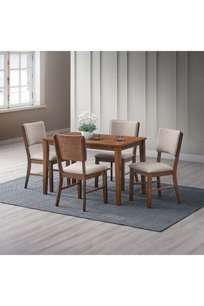 Danube Home Raytown 1 + 4 Solid Wood Dining Set - Walnut/Brown, 4-Seater Tabl...