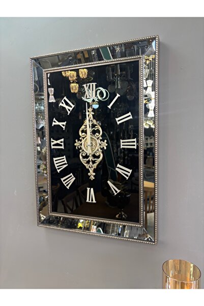 Amisos Dekor 67×48 cm Gümüş Çerçeveli Füme Kenar Aynalı Siyah Orta Aynalı Dek...