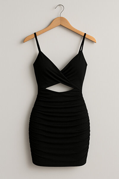 ENMADAM Black Shirred Strap Mini Dress
