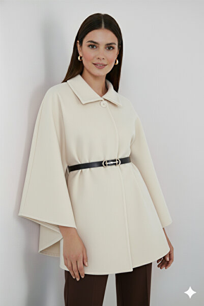 benguen Belted Cashmere Poncho B9170 Ecru