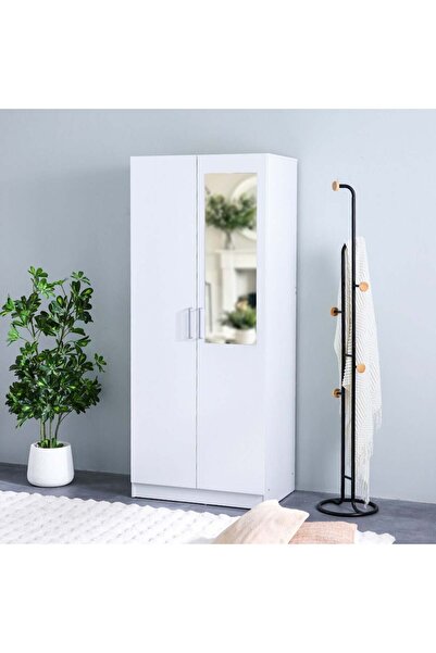 Danube Home Supreme 2-Door Wardrobe with Mirror - White, Engineered Wood, 3 Shelves, 2-Year Warranty