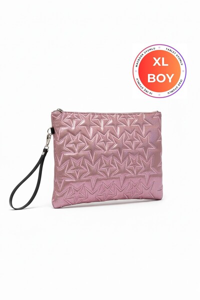 BAHELS Star Patterned Pink XL Portfolio Bag Compatible with MacBook and Tablets