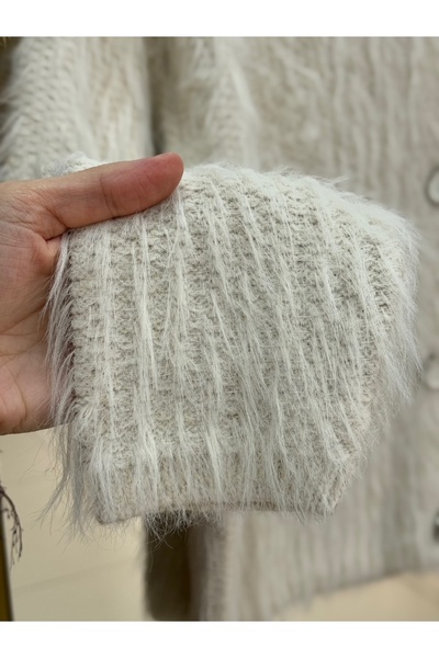 MİHRA STORE Dasia Oyuk Buttoned Bearded Short Cardigan-Zi̇7007 Stone