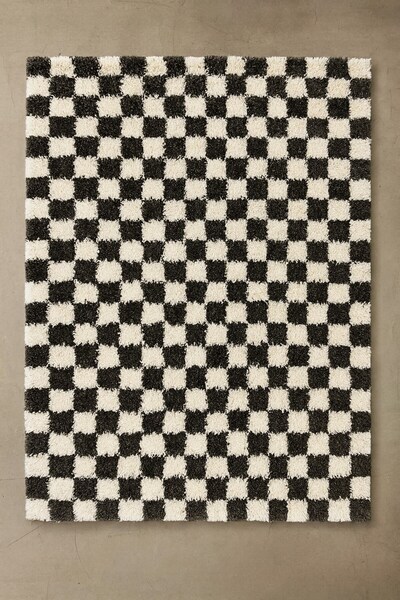EUROBANO Chess Dama Patterned Bone-Black Living Room Bedroom Hallway Machine Carpet Runner