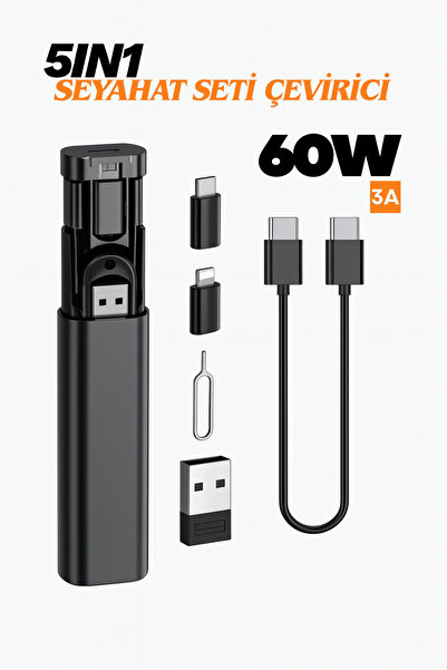 Ecuy 5 In1 Multifunction Travel Set Converter Roller Type C USB Adapter Kit with Type C/Micro/Ios Lightweight 60W