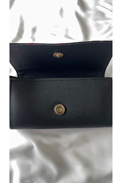 Zaytoon Black Color Blue and Colorful Embroidered Snap Closure Women's Hand Wallet 19*11 cm A100023