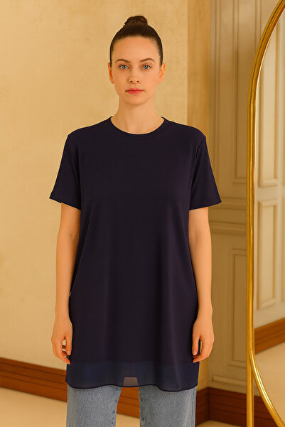 Nisa Luxury Boutique Half Sleeve Crew Neck Front and Back Chiffon Undershirt and Tunic