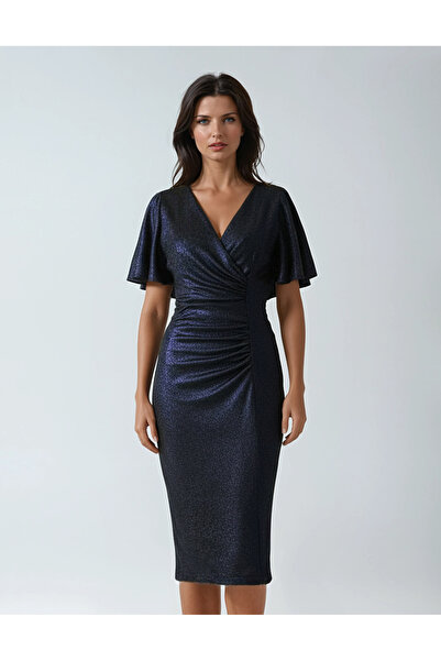 Vessmary Navy blue metallic knit dress VSM1026