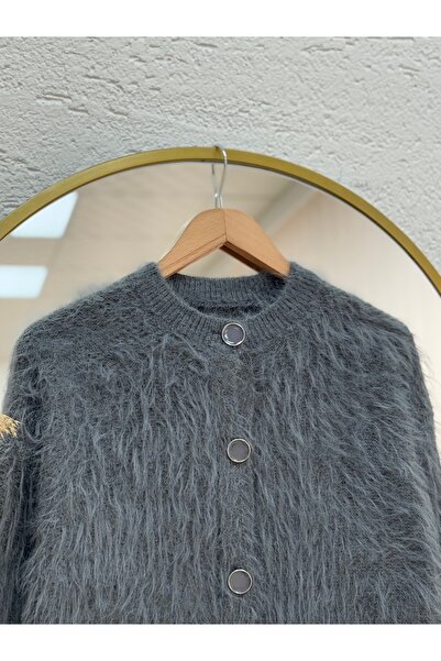 MİHRA STORE Dasia Oyuk Buttoned Bearded Short Cardigan-Zi̇7007 Anthracite