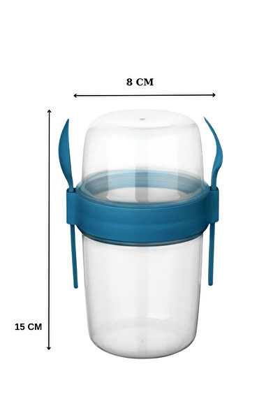 ELDİPA Small Size 650 ml Diet Nutrition Container Double Compartmented with Spoon for Muesli Yogurt Salad Carry Container