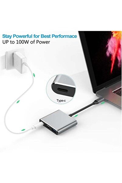 Generic 3 in 1 Type-C To USB and HDMI Adapter Grey