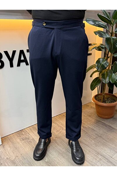 BYATA MENS STYLE Men's Winter Thick Fabric High Waist Double Buckle Italian Pants