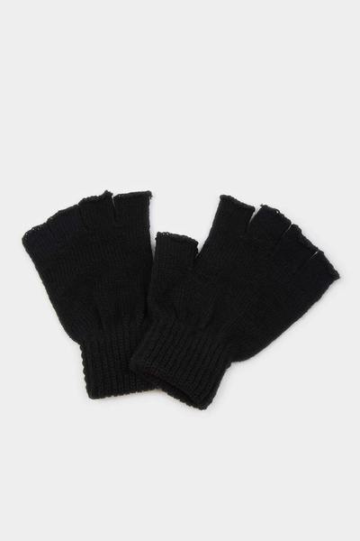 DeFacto L9300Azbk23 Black Men's Cut-Finger Knit Gloves