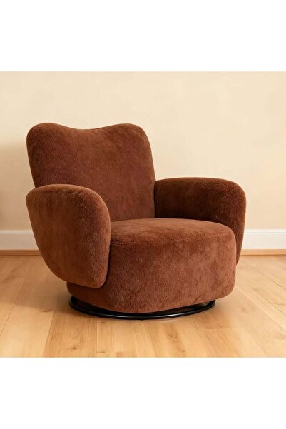 Danube Home Grizel 1 Seater Fabric Swivel Chair - Brown, Durable Solid Wood, ...