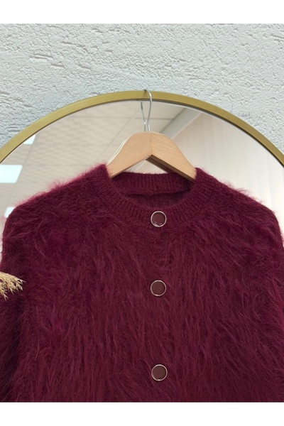 MİHRA STORE Dasia Oyuk Buttoned Bearded Short Cardigan-Zi̇7007 Burgundy
