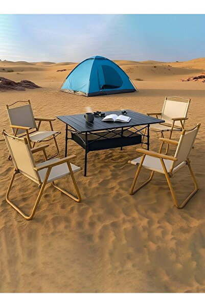 Taimi طقم تخييم مكون من 5 قطع، 4 كراسي، طاولة قابلة للطي بارتفاع قابل للتعديل...