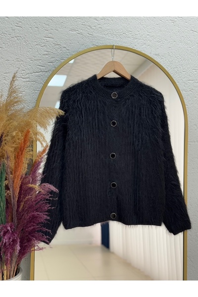MİHRA STORE Dasia Oyuk Buttoned Bearded Short Cardigan-Zi̇7007 Black