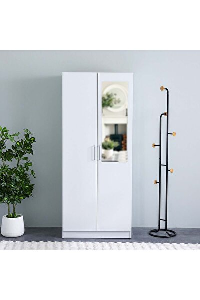 Danube Home Supreme 2-Door Wardrobe with Mirror - White, Engineered Wood, 3 Shelves, 2-Year Warranty