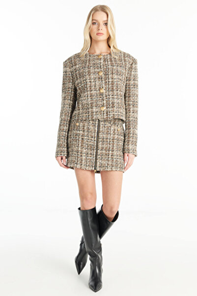 Ted Baker KAHVERENGİ YÜNLÜ TWEED MİNİ ETEK