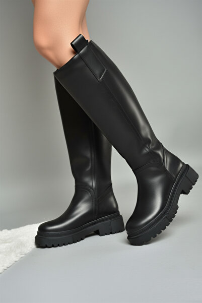 Fox Shoes V973222209 Black Leather Thick Soled Women's Riding Boots