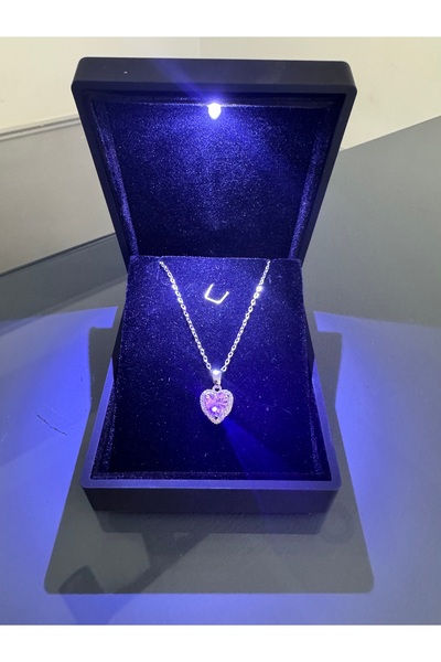 shop IŞIKLI KUTUDA PEMBE KALPLİ KOLYE ÇELİK