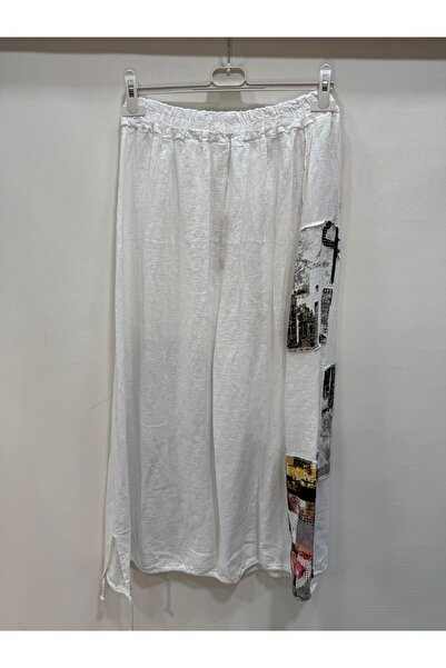 della moor Λευκή ιταλική μακριά λινό φούστα με ελαστική μέση