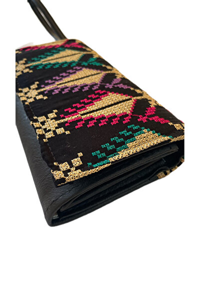 Zaytoon Black Color Gold and Colorful Embroidered Snap Closure Women's Hand Wallet 19*11 cm A100025