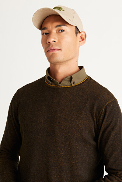 AC&Co / Altınyıldız Classics Black-Mustard Standard Fit Regular Cut Crew Neck Cotton Knitwear Sweater