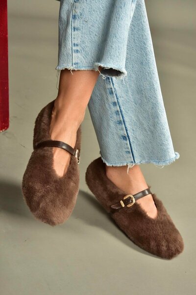 Fox Shoes V820105504 Brown Plush Daily Flat Women's Ballerinas